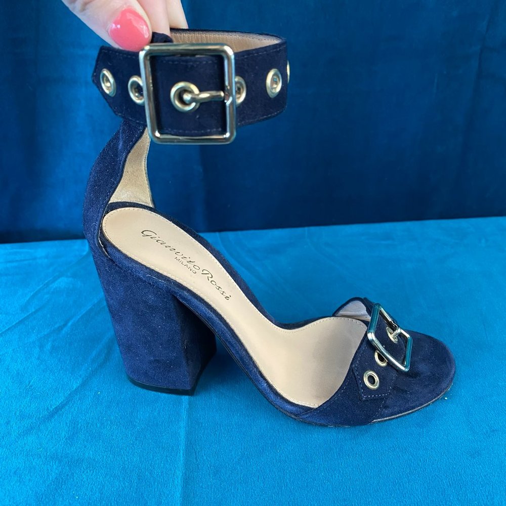 Gianvito Rossi Blue Hayes Buckle Suede Sandal ONE - Picture 3 of 8